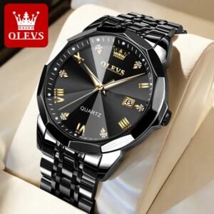 Butter Fly Lock OLEVS 9931G New Exclusive Design Quartz Watch for Men Full Black
